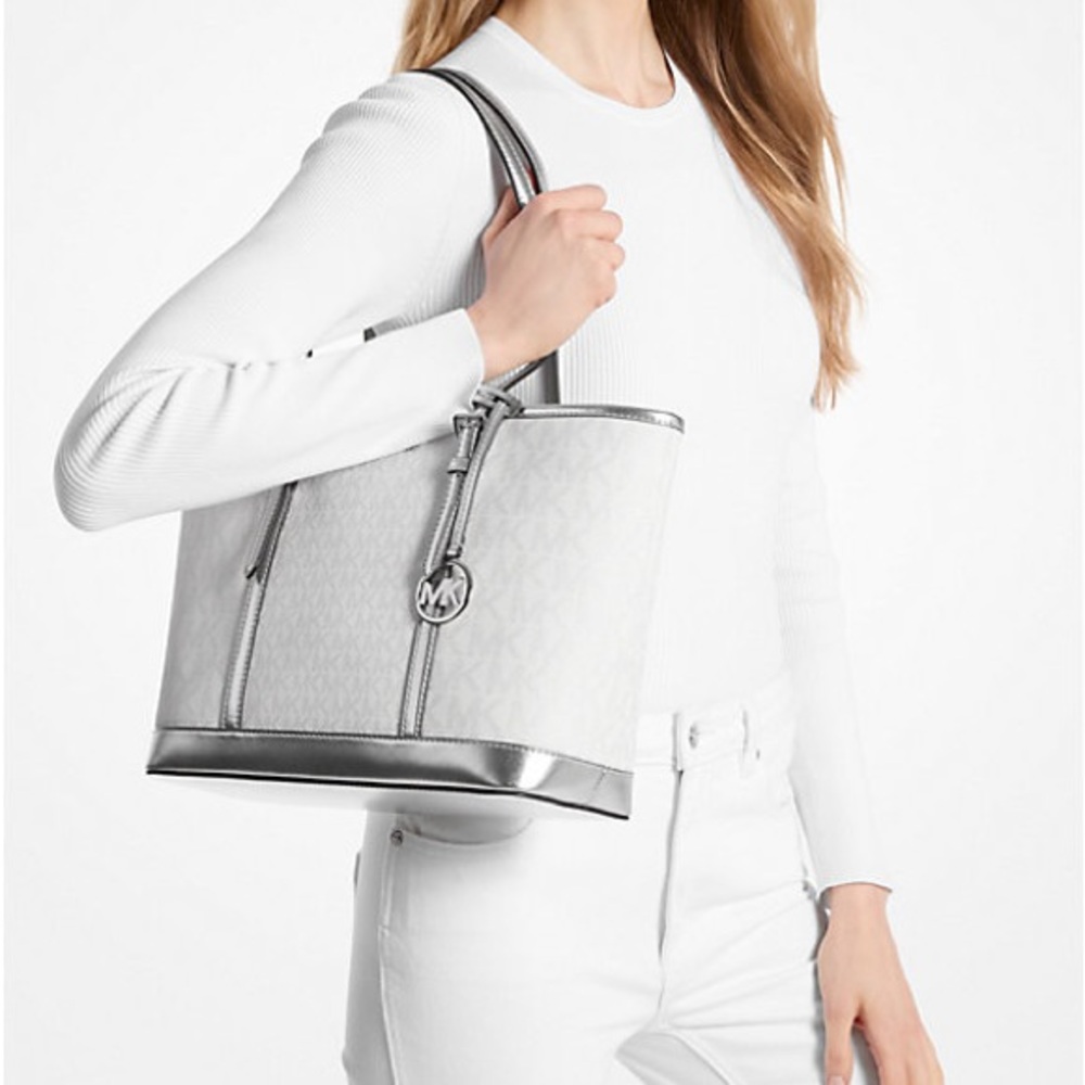 【Free Shipping】NEW MICHAEL KORS Jet Set Travel Small Metallic Top-Zip Tote Bag